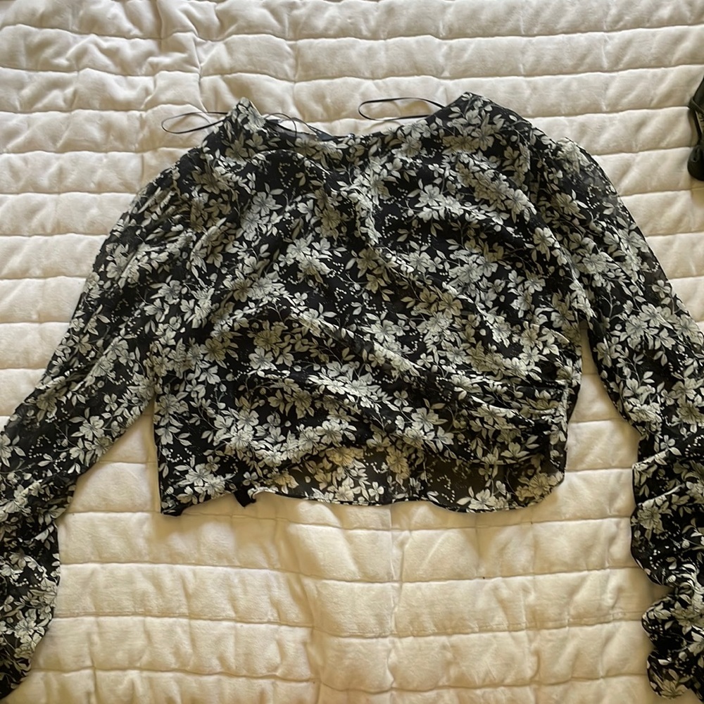 Black and white flower blouse